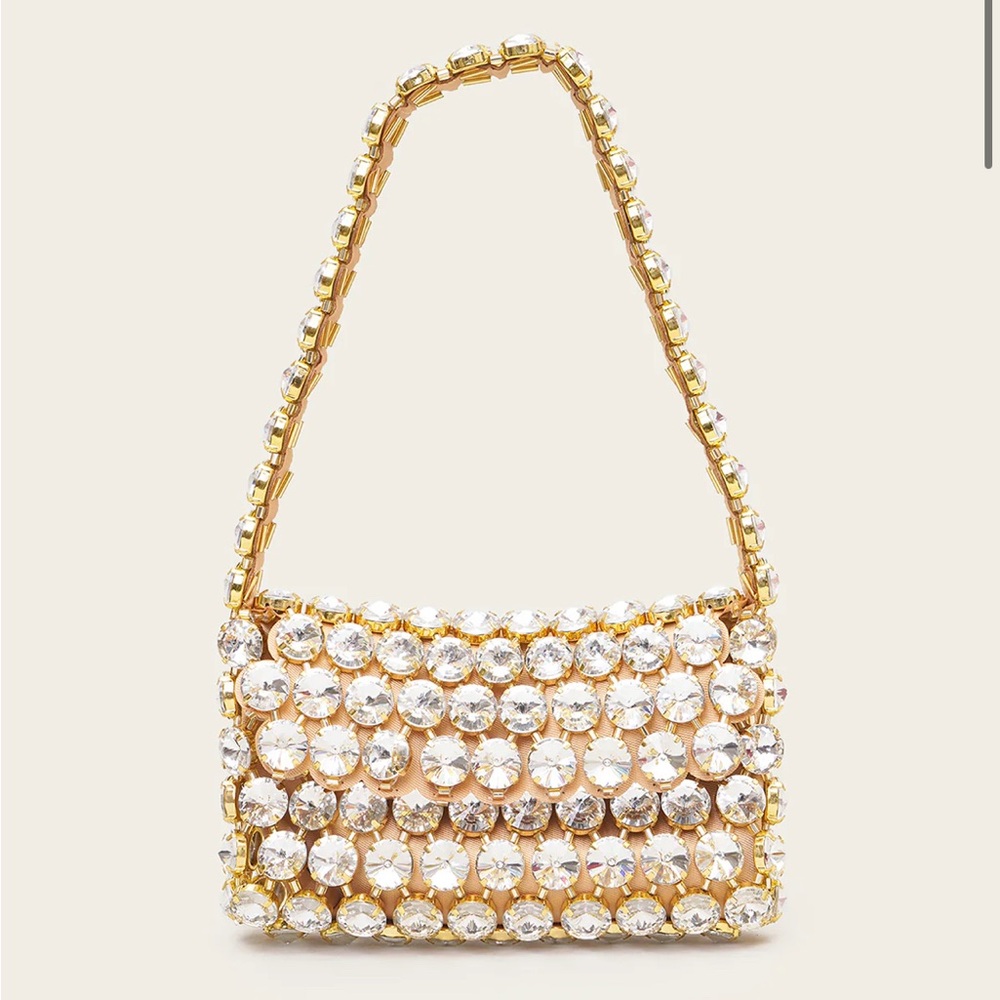 Vanina Clochette Baguette Gold Crystal Embellished Women's Bag